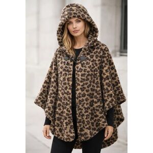 Rachel Zoe Hooded Leopard Print Cape Jacket Fall Winter